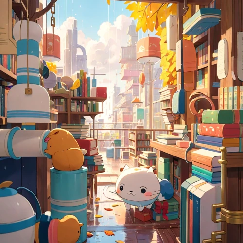 rescue alley,shopping street,colorful city,fantasy city,3d fantasy,cat's cafe,toy store,bookbuilding,roominess,pet shop,city corner,book store,3d render,bookstore,microdistrict,cloudstreet,koya,disney baymax,birch alley,little world,Anime,Anime,Traditional