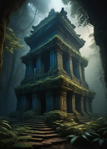 ancient house,asian architecture,witch's house,witch house,house in the forest,dojo,forest house,ancient city,wooden house,stone pagoda,lonely house,ancient building,ancient buildings,abandoned house,stone palace,teahouse,haunted house,sanctum,abandoned place,japanese shrine,Illustration,Realistic Fantasy,Realistic Fantasy 17