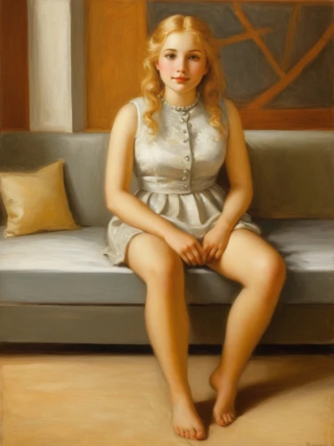 woman sitting,girl sitting,girl with cloth,khnopff,blonde woman,young woman,girl in a long,currin,girl in cloth,girl with bread-and-butter,botero,portrait of a girl,gavrilova,portrait of christi,weisman,woman on bed,oil painting,pittura,oil on canvas,girl on the stairs,Art,Classical Oil Painting,Classical Oil Painting 42