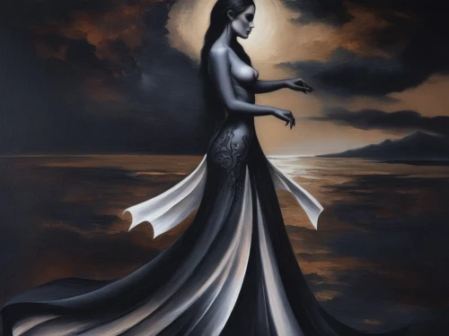 volou,art deco woman,queen of the night,frison,lady of the night,moonshadow,isoline,gothic woman,selene,black landscape,evening dress,hecate,girl in a long dress,black queen,woman silhouette,siggeir,nightdress,moondance,duchesse,dark art,Illustration,Realistic Fantasy,Realistic Fantasy 46