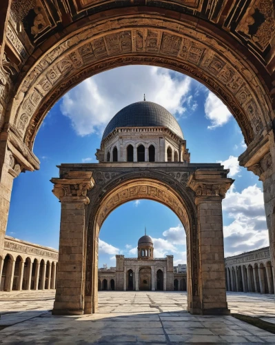 umayyad,umayyad palace,samarkand,islamic architectural,gerusalemme,ctesiphon,aqsa,persian architecture,caravansary,western architecture,colonnaded,amirkabir,mamounia,triumphal arch,archly,unesco world heritage,cenotaphs,basilides,urfa,grand mosque,Illustration,Realistic Fantasy,Realistic Fantasy 07