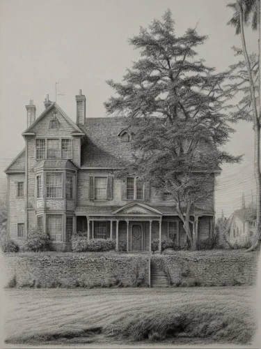 house drawing,lithograph,henry g marquand house,marylhurst,lincoln's cottage,salishan,muhana,old colonial house,dillington house,restored home,reynolda,parsonage,samoset,july 1888,old house,charcoal drawing,old home,garden elevation,clay house,old victorian,Art sketch,Art sketch,Ultra Realistic