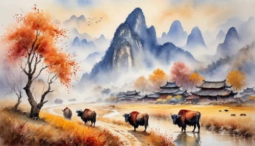 autumn landscape,autumn mountains,fall landscape,rural landscape,mountain scene,mountain landscape,haiping,yunnan,mountainous landscape,jianfeng,huashan,lijiang,yiping,haicang,dongjiang,landscape background,chayng,autumn background,autumn scenery,xianning,Illustration,Paper based,Paper Based 24