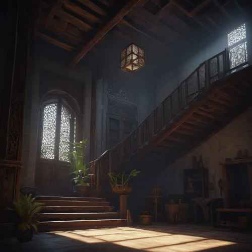 cryengine,theed,inglenook,wooden beams,dandelion hall,sansar,atriums,staircase,morning light,upstairs,sanctuary,the threshold of the house,hours of light,entrance hall,attic,blackburne,sanctum,marycrest,dishonored,3d render,Conceptual Art,Fantasy,Fantasy 11