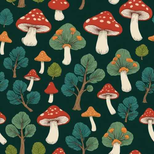 mushroom landscape,forest mushrooms,mushrooms,toadstools,cartoon forest,agarics,forest floor,shrooms,muscaria,fungi,forest mushroom,winter mushrooms,vintage wallpaper,mushroom type,funguses,seamless pattern repeat,mushrooming,agaric,endpapers,forest background,Vector Pattern,Christmas,Christmas 22