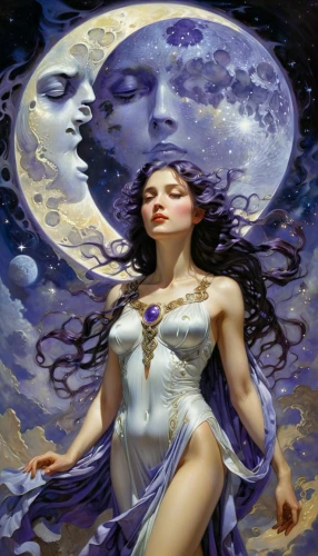 diwata,stars and moon,the moon and the stars,zodiac sign libra,la violetta,moon and star,baoshun,liliana,sun and moon,zodiac sign gemini,lunar,luna,ozma,fantasy woman,celestial,libra,purple moon,la nascita di venere,diana,astral traveler,Illustration,Realistic Fantasy,Realistic Fantasy 03