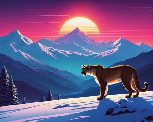 aleu,mountain lion,wolpaw,starclan,low poly,mountain sunrise,tigerstar,balto,wolves,riverclan,alpine sunset,shadowclan,lionnet,lowpoly,game illustration,dusk background,catamount,kenai,youtube background,howling wolf,Conceptual Art,Sci-Fi,Sci-Fi 12