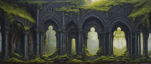 hall of the fallen,silmarillion,holy forest,pilgrimage,necropolis,sepulchres,vecna,transfiguration,womenpriests,cypresses,druids,mausolea,valar,forest chapel,haunted cathedral,mourners,portal,pontifices,risen,rivendell,Conceptual Art,Daily,Daily 15