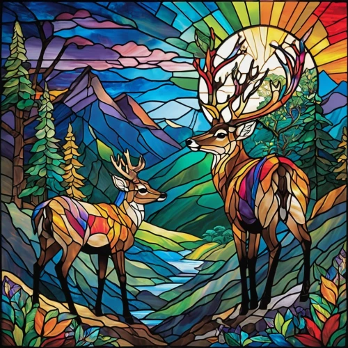 elk,caribou,deer illustration,stained glass,wapiti,stained glass window,glass painting,stained glass pattern,whitetails,stained glass windows,x axis deer elk,stag,glowing antlers,fawns,caribous,gold deer,deer drawing,forest animals,colorful horse,tapestry,Unique,Paper Cuts,Paper Cuts 08