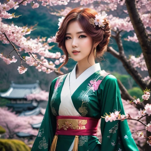 hanbok,hanfu,chuseok,maiko,koreana,japanese sakura background,japanese woman,yuna,sakura blossom,goryeo,geiko,sakura,dongyi,myongji,korean,gyeongsang,oriental princess,jinyu,longmei,korean culture,Illustration,Vector,Vector 16