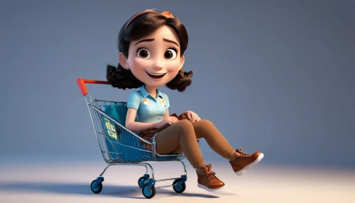 renderman,cute cartoon character,sitting on a chair,cinema 4d,toy's story,agnes,film character,adrien,pixar,cute cartoon image,shopping icon,blue pushcart,disney character,mater,dolly cart,girl sitting,zerdin,stokke,3d rendered,woody,Unique,3D,3D Character