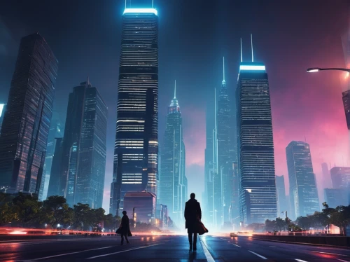 cybercity,coruscant,guangzhou,cyberpunk,city at night,shanghai,cybertown,futuristic landscape,cyberport,dystopian,metropolis,cityscape,megacities,supertall,neuromancer,futurists,cities,city lights,skyscrapers,superhighways,Conceptual Art,Sci-Fi,Sci-Fi 17