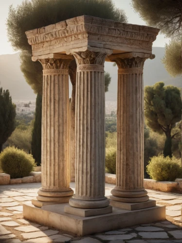 greek temple,temple of diana,erechtheus,roman temple,three pillars,peristyle,chersonesus,gennadius,celsus,doric columns,roman columns,stylites,erechtheion,celsus library,laodicea,temple of hercules,pillars,mithridates,canonum,amphipolis,Illustration,Abstract Fantasy,Abstract Fantasy 06