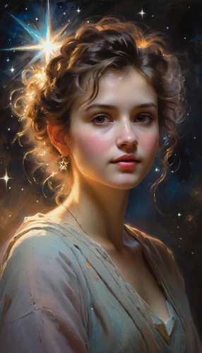 mystical portrait of a girl,hypatia,fantasy portrait,world digital painting,portrait background,padme,belle,digital painting,digital art,astronomer,diwata,romantic portrait,gentileschi,portrait of a girl,amidala,hubble,demelza,star mother,estrellita,young woman,Conceptual Art,Oil color,Oil Color 09