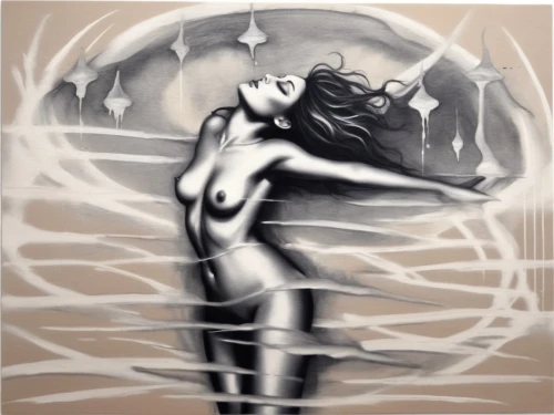 spray paint,grafite,chalk drawing,sirene,light paint,dance with canvases,drawing with light,bleckner,airbrush,volou,spraypainted,markin,art deco woman,siren,light drawing,rone,inviolate,naiad,phleger,emic,Illustration,Black and White,Black and White 34
