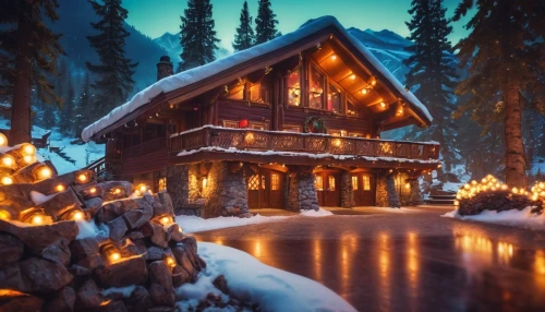 winter house,christmas landscape,winter village,the cabin in the mountains,santa's village,warm and cozy,log cabin,coziness,christmas scene,winter wonderland,log home,chalet,winterplace,christmas house,house in the mountains,beautiful home,winter magic,house in mountains,winter night,christmas light,Illustration,Realistic Fantasy,Realistic Fantasy 38