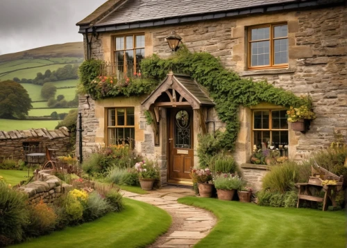 country cottage,cottage garden,country house,home landscape,summer cottage,beautiful home,cottages,peak district,cottage,country estate,ecosse,stone house,country hotel,yorkshire dales,grass roof,stone houses,shire,the threshold of the house,hobbiton,farm house,Illustration,Realistic Fantasy,Realistic Fantasy 13