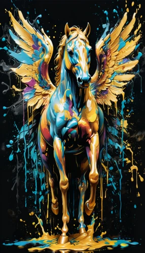 pegasus,pegasys,golden unicorn,pegaso,pegasi,clitophon,bellerophon,constellation unicorn,unicorn art,unicorn background,colorful horse,nikorn,qilin,horoscope taurus,painted horse,buraq,the zodiac sign taurus,clariden,carnival horse,unicorn,Conceptual Art,Graffiti Art,Graffiti Art 08