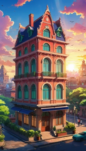 grand hotel,brownstones,apartment house,luxury hotel,dreamhouse,coffeehouse,mansard,apartment building,beautiful buildings,sky apartment,wild west hotel,watercolor cafe,doll's house,pastry shop,grand hotel europe,old town house,sylvania,rowhouse,an apartment,paris cafe,Illustration,Japanese style,Japanese Style 03