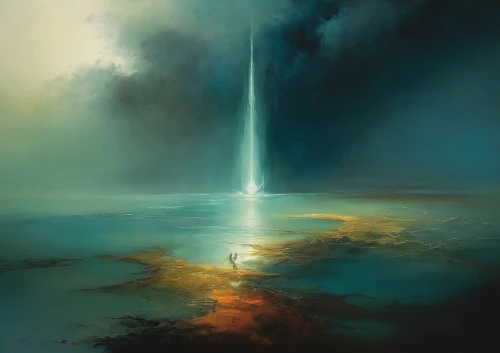 aivazovsky,the pillar of light,geyser,eruption,samuil,jet d'eau,beam of light,fantasy landscape,atmosfera,geyser strokkur,enfold,light bearer,kandor,atmospheres,jablonsky,hesychasm,geysers,bifrost,spark of shower,the eruption,Illustration,Realistic Fantasy,Realistic Fantasy 16