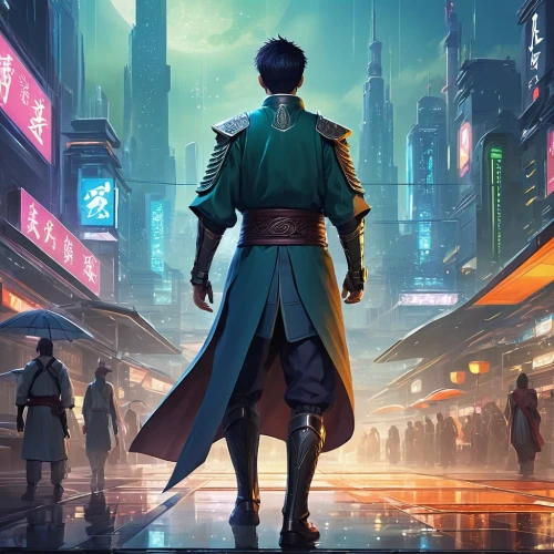 cyberpunk,the wanderer,dalixia,sci fiction illustration,coruscant,transistor,hijikata,lando,kinkade,shadowrun,kowloon,xufeng,protagonist,kaidan,cybercity,izanagi,guardians,shanghai,wanderer,game illustration,Illustration,Realistic Fantasy,Realistic Fantasy 01