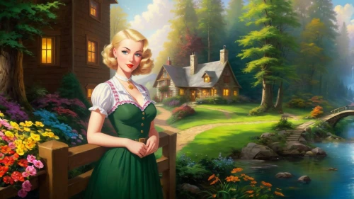 girl in the garden,fairy tale character,dorthy,rapunzel,fantasy picture,the blonde in the river,girl in flowers,fairyland,lilly of the valley,elsa,springtime background,fairy tale,dirndl,eldena,sylvania,fantasy portrait,girl picking flowers,innkeeper,fairy village,rosa 'the fairy