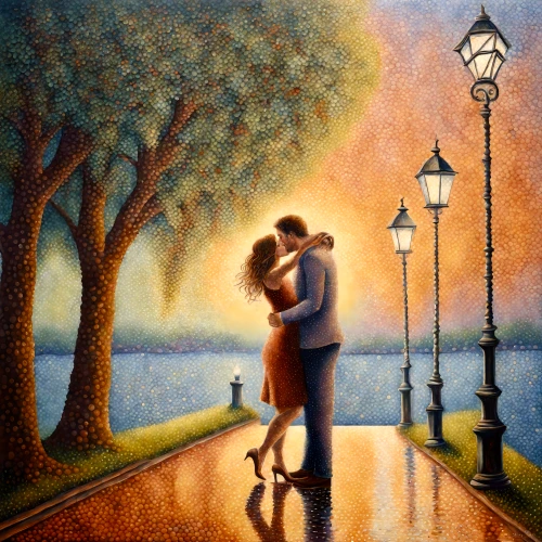 romantic scene,dancing couple,loving couple sunrise,promenade,oil painting on canvas,romantic portrait,argentinian tango,romantica,vintage couple silhouette,oil painting,photo painting,romanza,young couple,romancing,amants,romanced,art painting,romantic night,romantique,honeymoon