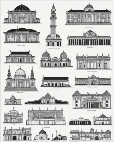 houses clipart,synagogues,islamic architectural,city buildings,palaces,elevations,mosques,serial houses,smolny,rowhouses,cupolas,roof domes,chortens,statehouses,paris clip art,surakarta,vector graphics,buildings,pediments,palladian,Illustration,Retro,Retro 07