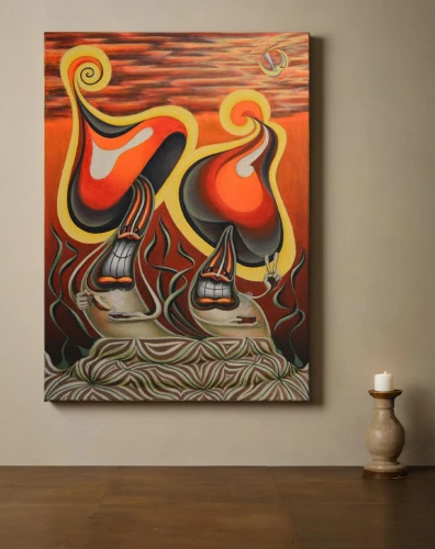 indigenous painting,abstract cartoon art,abstract painting,molas,fireships,dancing flames,fire and water,aboriginal painting,fire siren,oil painting on canvas,lake of fire,abstract artwork,viking ship,fireship,fire artist,surrealists,flame spirit,mousseau,firesign,aflame