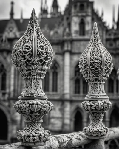 spires,finials,chambord,candelabras,cenotaphs,balustrade,pierrefonds,versailles,neogothic,roof domes,intricacy,pillars,columned,ornamental stones,ornamentation,ornamented,waddesdon,columns,blois,baluster,Illustration,Black and White,Black and White 11