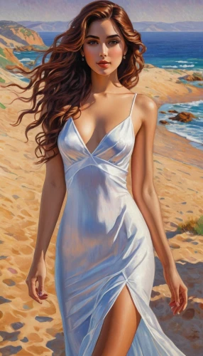 girl on the dune,beach background,donsky,beach landscape,eleftheria,amphitrite,beach scenery,inanna,walk on the beach,art painting,fantasy art,ariadne,pittura,oil painting,aphrodite's rock,photo painting,woman walking,white sandy beach,aphrodite,girl in a long dress,Conceptual Art,Daily,Daily 31