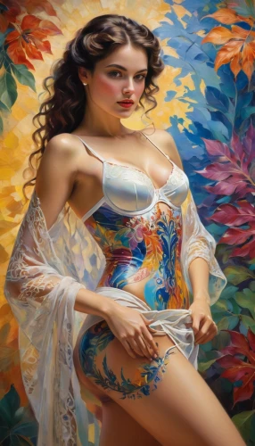 flamenca,mexican painter,body painting,viveros,retro pin up girl,bodypainting,italian painter,pin-up girl,art painting,fantasy art,pin-up model,bodypaint,chicana,girl in flowers,retro pin up girls,pintura,tretchikoff,flower painting,pin-up girls,meticulous painting,Art,Classical Oil Painting,Classical Oil Painting 15