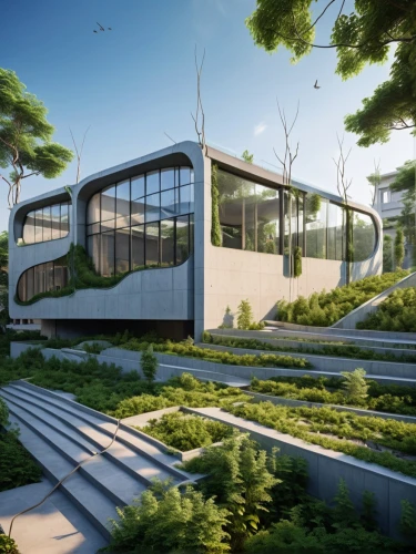 futuristic architecture,modern house,greentech,3d rendering,modern architecture,futuristic art museum,arcology,skyrail,prefab,renderings,school design,ecovillages,ecotech,revit,ecotopia,cubic house,solar cell base,modern building,prefabricated,epfl,Photography,General,Realistic
