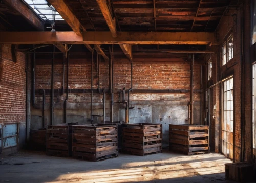 cooperage,warehouse,warehouses,brickyards,distillery,empty factory,barrelhouse,abandoned factory,old factory,wine barrels,distilleries,humberstone,brewhouse,old factory building,pallets,barrels,brewery,distillers,loading dock,industrial hall,Conceptual Art,Oil color,Oil Color 01