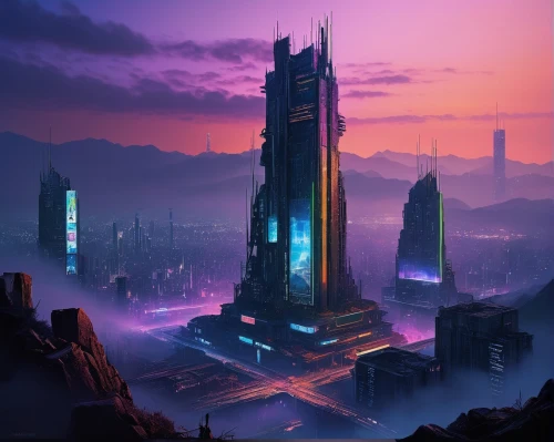 futuristic landscape,cybercity,vanu,cybertown,cyberport,fantasy city,synth,cyberia,cityscape,metropolis,cyberpunk,monoliths,cyberworld,extrasolar,skyreach,scifi,cellular tower,monolith,coruscant,barrayaran,Art,Classical Oil Painting,Classical Oil Painting 32