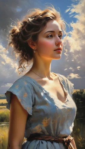 world digital painting,mystical portrait of a girl,liesel,portrait background,fantasy portrait,margaery,margairaz,shepherdess,lughnasa,young woman,photo painting,girl on the river,girl in a historic way,girl in a long dress,countrywoman,girl in a long,landscape background,little girl in wind,milkmaid,romantic portrait,Conceptual Art,Oil color,Oil Color 09