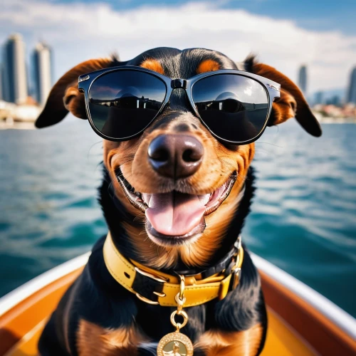 pinscher,cheerful dog,travelzoo,doberman,dog photography,dog in the water,boating,rottweiler,boat operator,rottweilers,boat ride,australian kelpie,dachshund,dachshund yorkshire,crusoe,dobermans,powerboating,aviator,boat trip,dog frame,Photography,General,Realistic