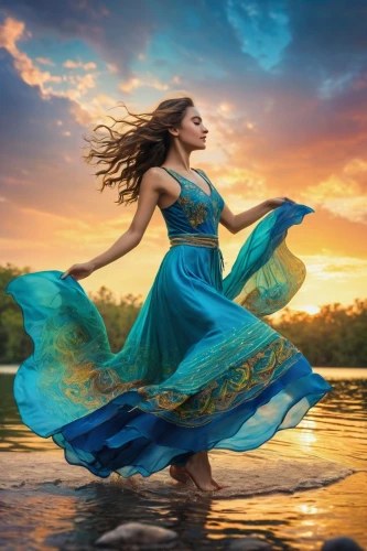 riverdance,flamenca,celtic woman,girl on the river,pasodoble,gracefulness,eurythmy,flamenco,sirena,whirling,bellydance,girl in a long dress,floating on the river,fantasy picture,the wind from the sea,the sea maid,dancer,amphitrite,enchantment,dreamscapes,Art,Classical Oil Painting,Classical Oil Painting 29