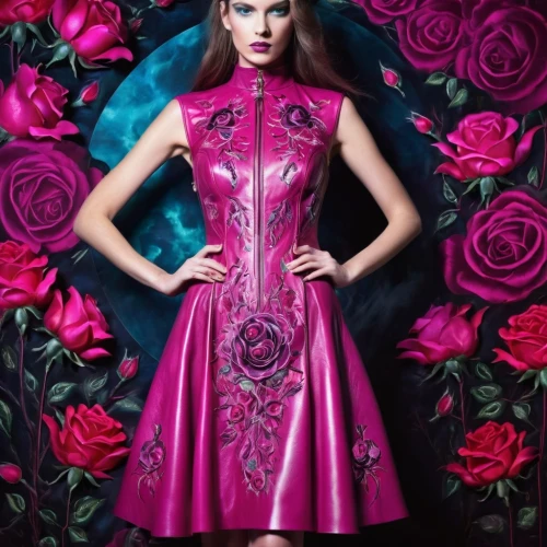 blumarine,dark pink in colour,tea rose,deep pink,rose pink colors,galliano,moschini,pink rose,wild rose,clove pink,pink roses,wild roses,with roses,bourbon rose,arrow rose,fuchsia,drees,peony pink,dark pink,roses,Illustration,Realistic Fantasy,Realistic Fantasy 37