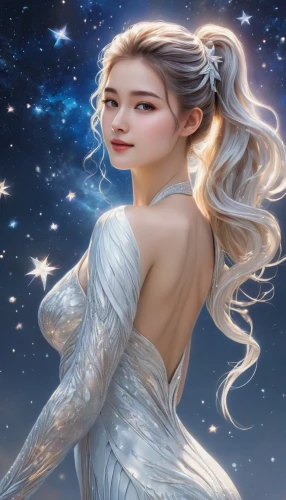 elsa,white rose snow queen,the snow queen,galadriel,ice queen,fantasy portrait,belldandy,ice princess,suit of the snow maiden,mermaid background,fantasy woman,margairaz,cinderella,star illustration,fairy galaxy,celeborn,fairy queen,eira,dazzler,stellar,Conceptual Art,Daily,Daily 31