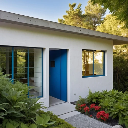 mid century house,blue doors,mid century modern,eichler,blue door,neutra,prefabricated buildings,smart house,hinged doors,passivhaus,gwathmey,midcentury,inverted cottage,outbuilding,remodeler,tugendhat,mid century,prefabricated,dunes house,cubic house,Photography,General,Realistic