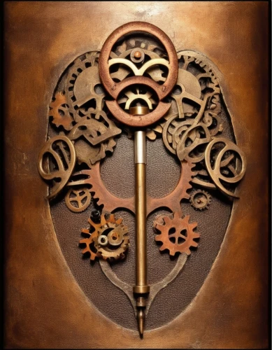 iron door,scrollwork,cartouche,steampunk gears,head plate,escutcheon,carved wood,tsuba,wood carving,woodburning,ship's wheel,leatherwork,sigil,keywork,panel,patterned wood decoration,caduceus,church door,escutcheons,helmet plate,Illustration,Realistic Fantasy,Realistic Fantasy 13