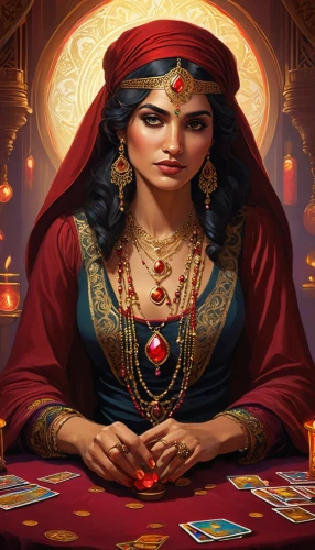 fortune teller,fortuneteller,wadjet,sheherazade,queen of hearts,inanna,scheherazade,ball fortune tellers,dixit,inara,fortune telling,kalima,gothel,rouiba,persia,qabalah,zarahemla,sorceress,game illustration,sorceresses,Conceptual Art,Fantasy,Fantasy 17