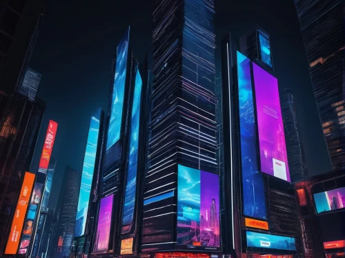 colorful city,cybercity,shinjuku,guangzhou,tokyo city,city at night,hypermodern,cityscape,shanghai,metropolis,colored lights,cyberpunk,skyscrapers,ctbuh,futuristic,tokyo,fantasy city,time square,futuristic landscape,cityzen,Illustration,Japanese style,Japanese Style 13