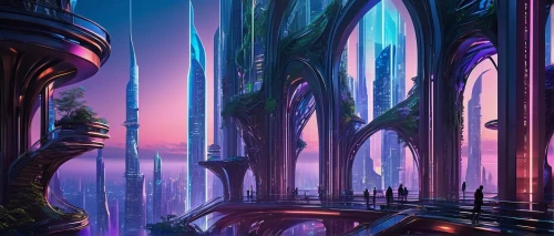 futuristic landscape,fantasy landscape,fantasy city,cyberia,arbor,alien world,3d fantasy,synth,areopolis,metropolis,scifi,fractal environment,futuristic,pillars,sci fiction illustration,cyberworld,rift,imprisoning,cybercity,fantasy world,Conceptual Art,Sci-Fi,Sci-Fi 10