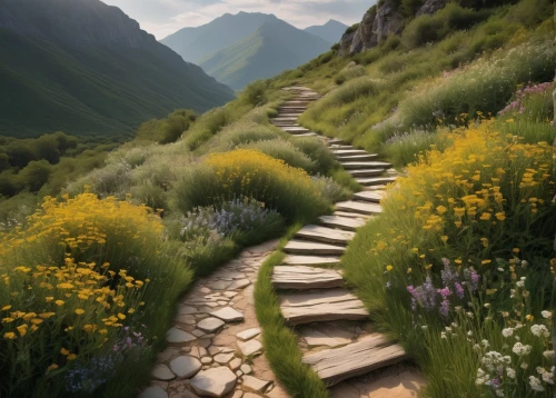 winding steps,hiking path,pathway,the mystical path,wooden path,the valley of flowers,the path,path,walkway,stairs to heaven,pathways,chemin,stairway to heaven,the way of nature,paths,alpine crossing,appalachian trail,alpine landscape,nature wallpaper,stone stairs,Photography,Documentary Photography,Documentary Photography 21