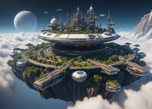 arcology,futuristic landscape,skylands,terraformed,skyreach,homeworlds,fantasy city,citadels,skyterra,sky space concept,skycycle,futuristic architecture,homeworld,spaceport,naboo,ecotopia,terraforming,fantasy world,space port,yavin,Photography,General,Sci-Fi