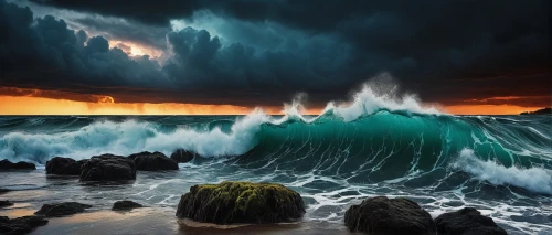 sea storm,stormy sea,tidal wave,seascape,ocean waves,storm surge,tempestuous,big wave,big waves,crashing waves,seascapes,sea water splash,natural phenomenon,tsunamis,backwash,superstorm,ocean background,japanese waves,nature's wrath,dramatic sky,Illustration,Realistic Fantasy,Realistic Fantasy 29