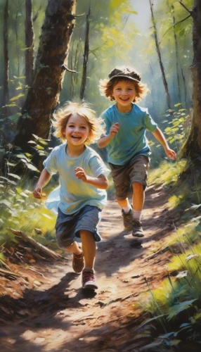 happy children playing in the forest,oil painting on canvas,girl and boy outdoor,oil painting,little girls walking,children's background,walk with the children,little boy and girl,children drawing,kids illustration,little girl running,children,children playing,children play,gekas,donsky,oil on canvas,walking in a spring,hikers,painting technique,Conceptual Art,Oil color,Oil Color 09