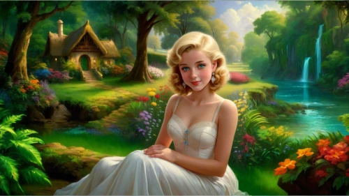 thumbelina,galadriel,cinderella,the blonde in the river,principessa,girl in the garden,fantasy picture,background ivy,fairy tale character,fairyland,tinkerbell,fairy world,bridalveil,fairy forest,aliona,girl in flowers,lachapelle,vasilisa,cartoon video game background,habanera